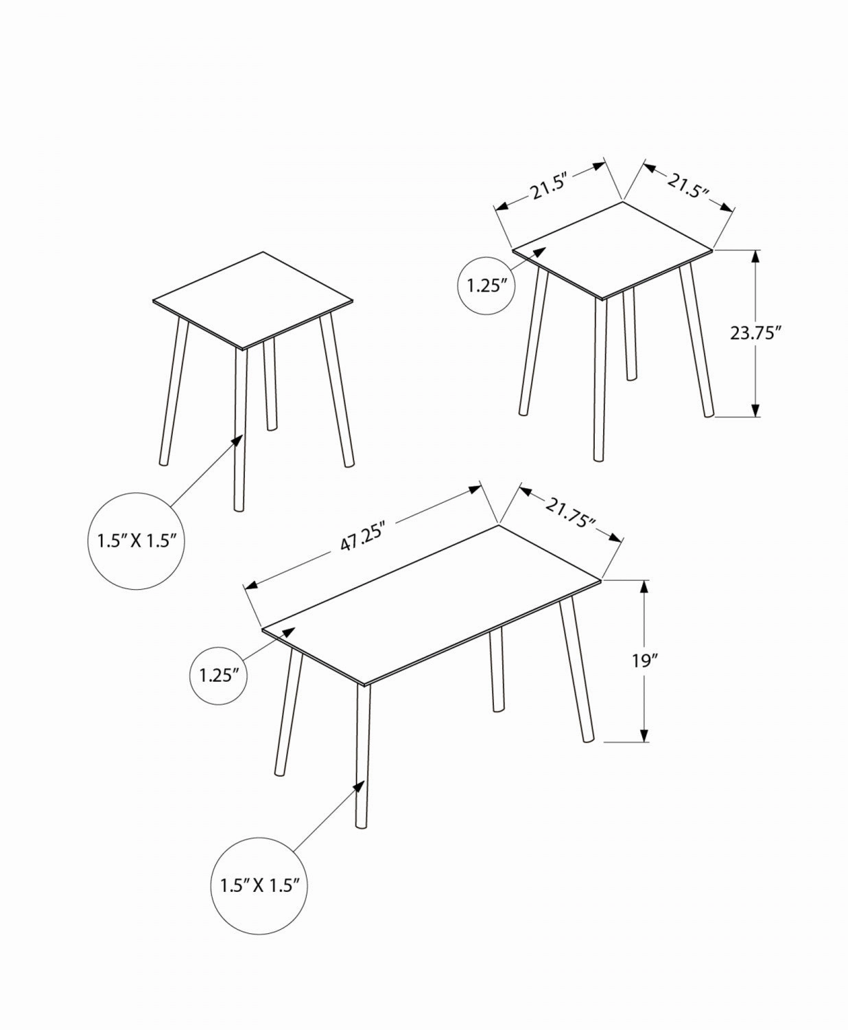 Whitney 3-piece Coffee Table Set - Walnut