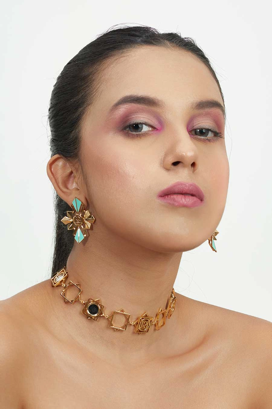 Zia Gold Plated Chunky Green Stud Earrings