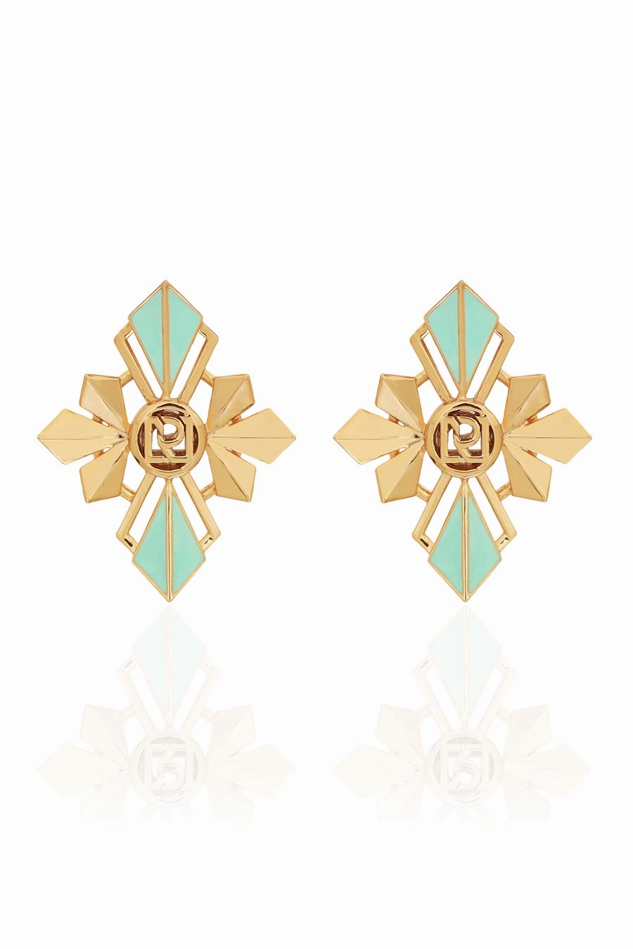 Zia Gold Plated Chunky Green Stud Earrings