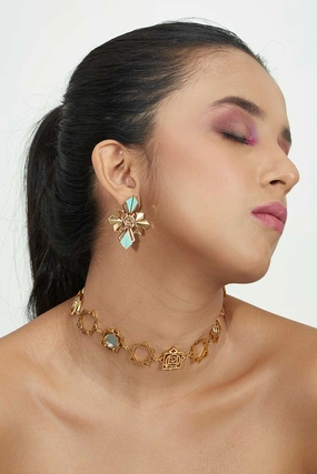 Zia Gold Plated Chunky Green Stud Earrings