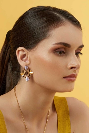 Zia Gold Plated Chunky Mauve Stud Earrings