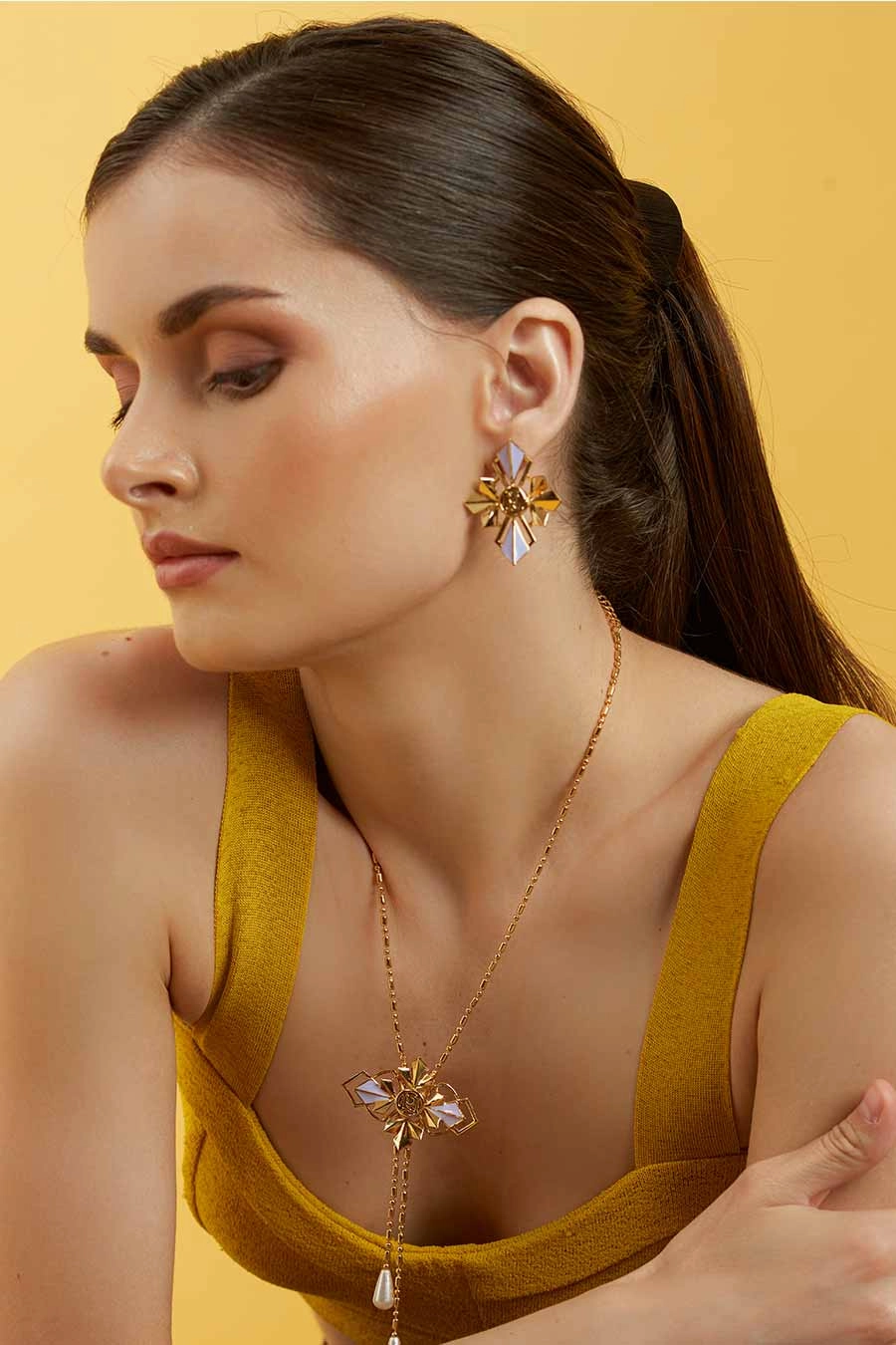 Zia Gold Plated Chunky Mauve Stud Earrings