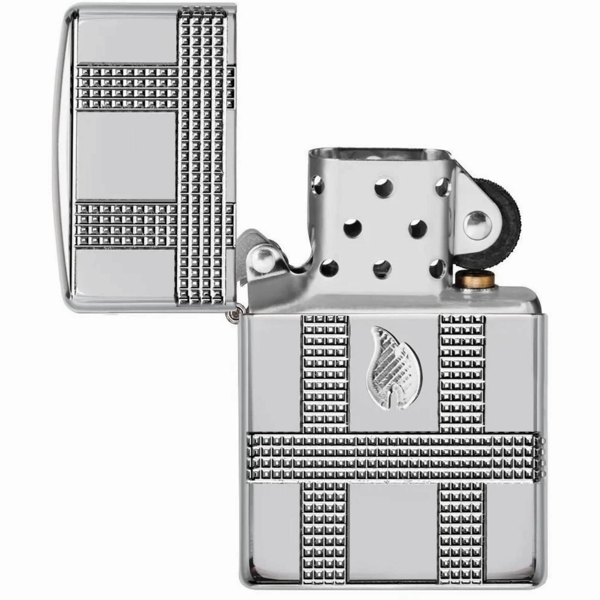 Zippo Pocket Lighter - Geometric Design Metal High Polished Chrome Finish | 49079